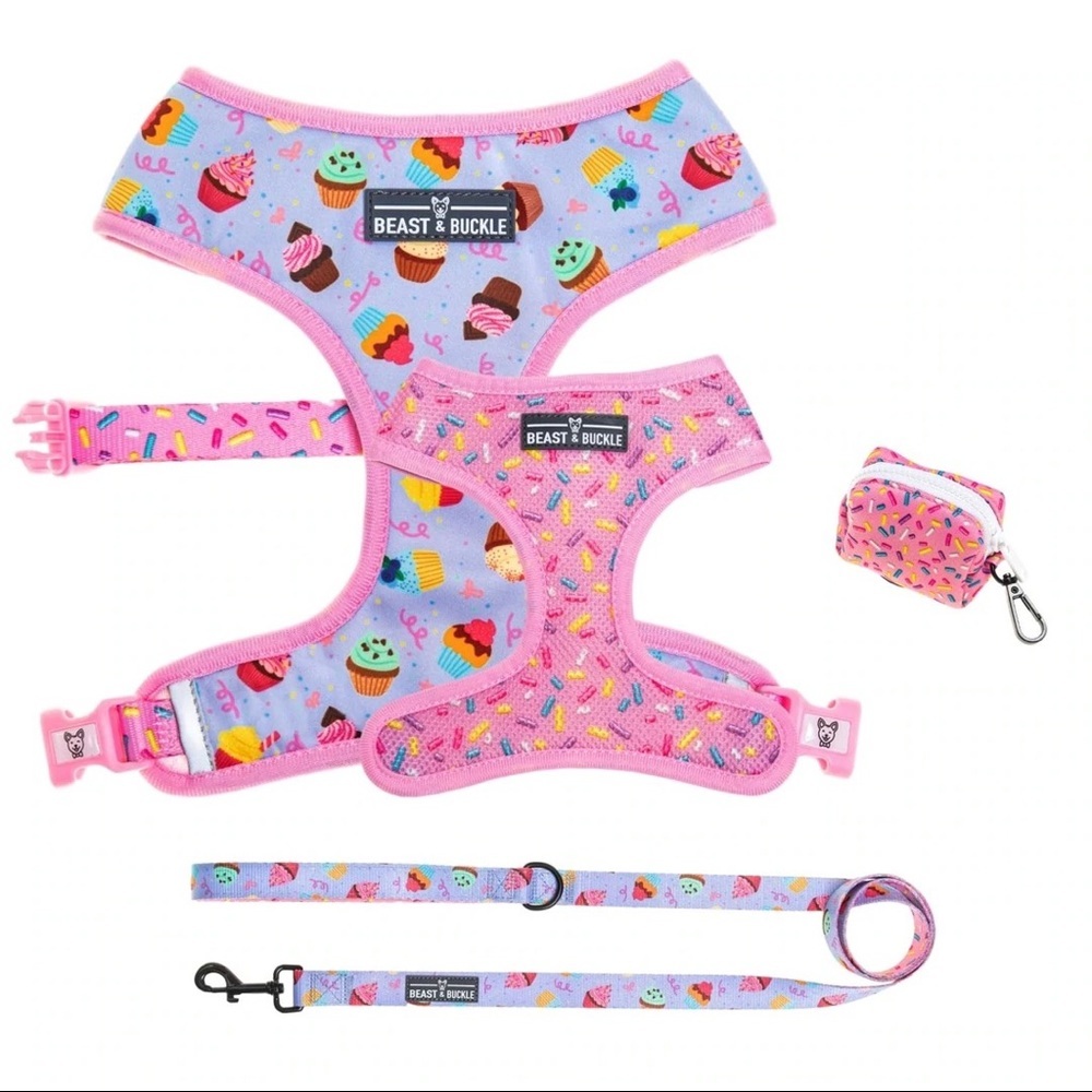 Beast & Buckle Dog Harness Set XL Cupcake/Sprinkle Pink
